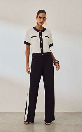 Conjunto Moletinho Blusa Manga Curta E Calça Pantalona