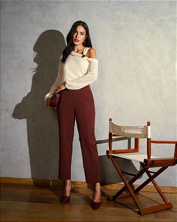 Calça Cenoura Pregas Com Cinto Donna Ritz