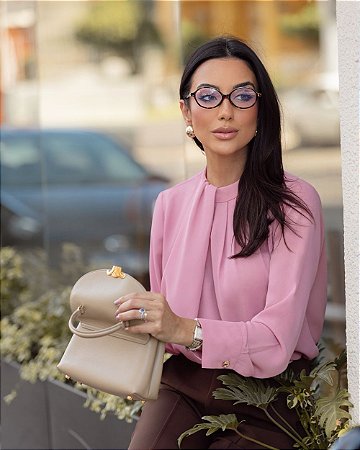 Blusa Crepe Manga Longa Drapeado E Pregas Milalai