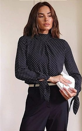 Blusa Em Crepe Manga Longa Poá