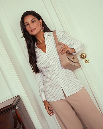 Camisa Listrada Manga Longa Amarração Donna Ritz