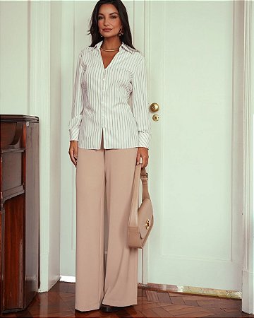 Calça Wide Leg Em Alfaiataria Com Passante Donna Ritz