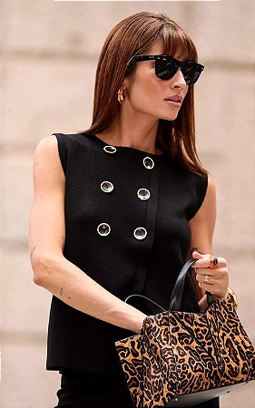 Colete Tricot Com Botões