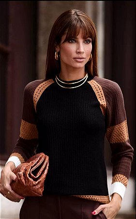 Blusa Em Tricot Canelado Manga Longa