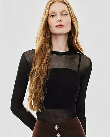 Blusa Tule Com Top Manga Longa Karmani