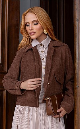 Jaqueta Em Veludo Cotelê Com Bolsos Frontais