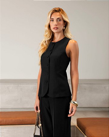 Calça Wide Leg Com Nervuras E Bolsos Faca Doce Flor