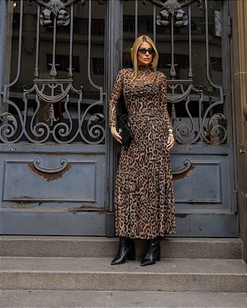 Saia Midi Em Tule Animal Print