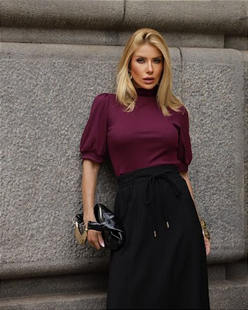 Blusa Malha Visco Canelada Manga 3/4