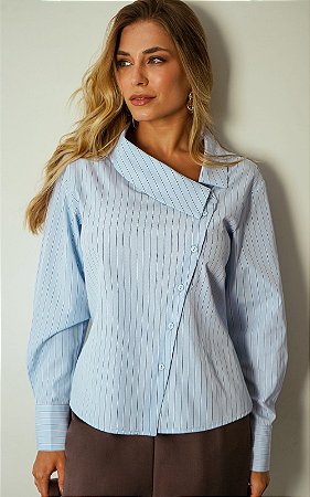 Camisa Tricoline Listrada Gola Assimétrica Donna Ritz