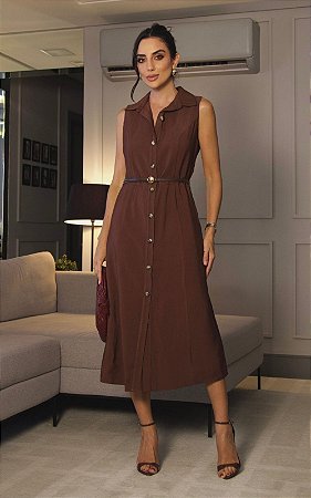 Vestido Chemise Alfaiataria Cavado Com Cinto