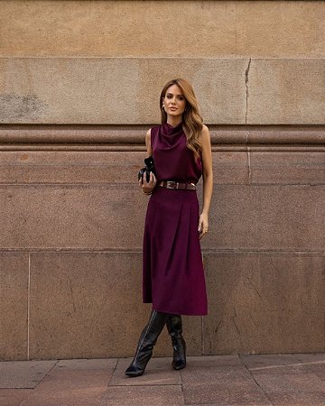 Saia Midi Com Pregas Toscana Doce Flor