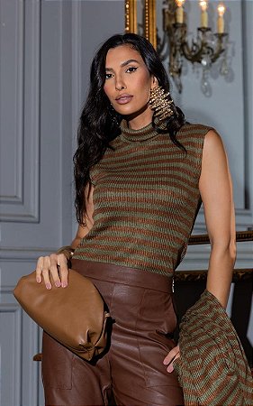 Blusa Gola Alta Tricot Listrado