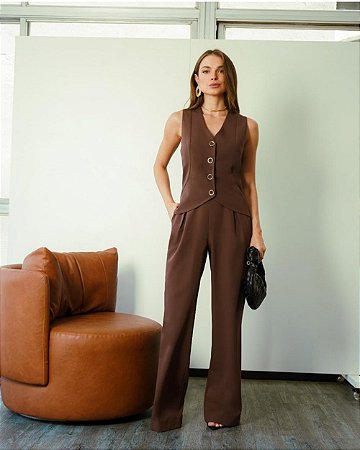 Calça Wide Leg Em Alfaiataria Donna Ritz