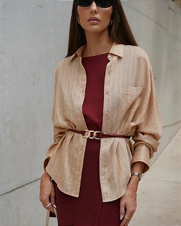 Camisa Listrada Ombro Deslocado Doce Flor