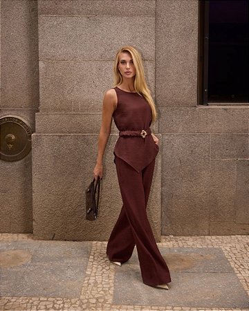 Calça Wide Leg Em Alfaiataria Milalai