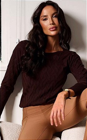Blusa Em Tricot Tranças Decote Canoa