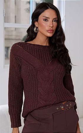Blusa Em Tricot Trança Central Decote Canoa