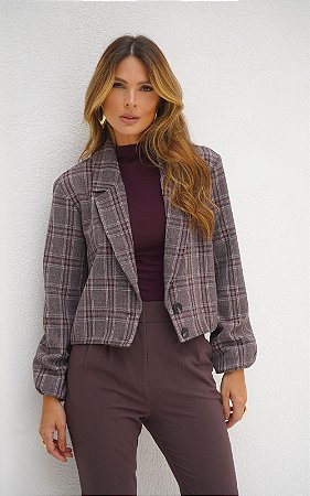 Jaqueta Bomber Em Alfaiataria Xadrez Donna Ritz