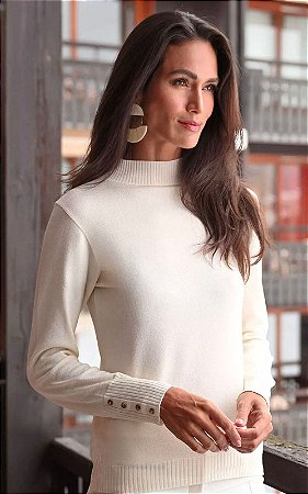 Blusa Tricot Manga Longa Com Botão Punho