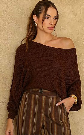 Blusa Em Tricot Morcego Ombro a Ombro