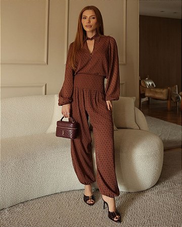 Calça Harem Yoryu Poá Flocado Donna Ritz