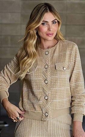 Jaqueta Tweed Manga Longa