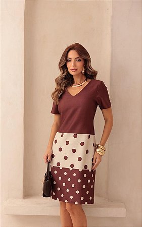 Vestido Tubo Manga Curta Estampa Poá