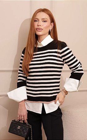 Blusa Tricot Listras Manga Longa Kesses