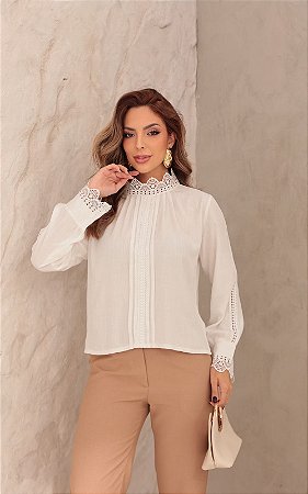 Camisa Em Viscose Com Renda