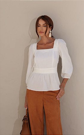 Blusa Em Viscolinho Com Renda Gripi
