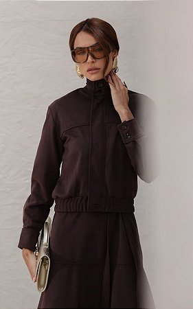 Jaqueta Em Suede Gola Alta