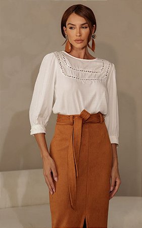 Blusa Em Viscolinho Manga 3/4