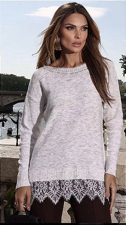 Blusa Tricot Barra Renda