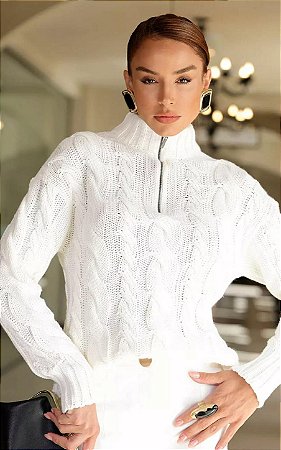 Tricot Trança Com Zíper