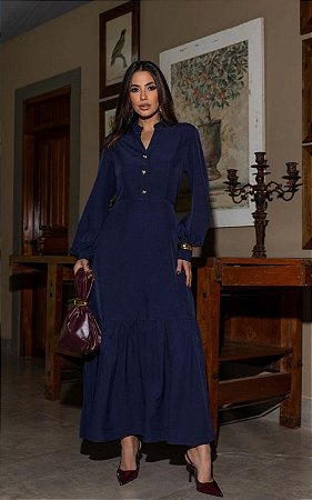 Vestido Midi Em Crepe Com Decote em V