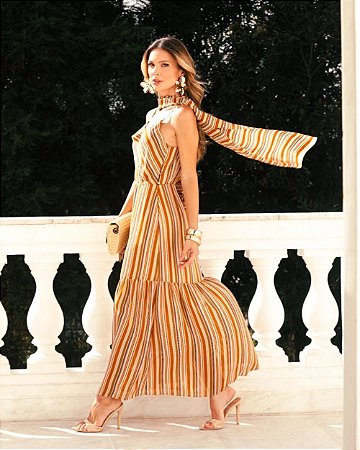 Vestido Longo Yoryu Listrado Degage Donna Ritz