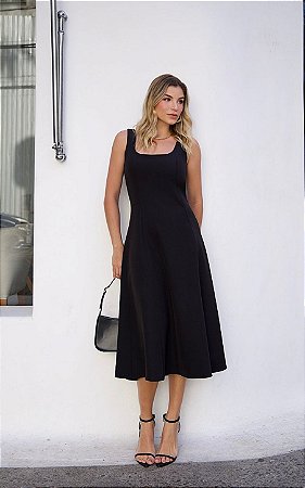 Vestido Midi Alfaiataria Evase Doce Flor