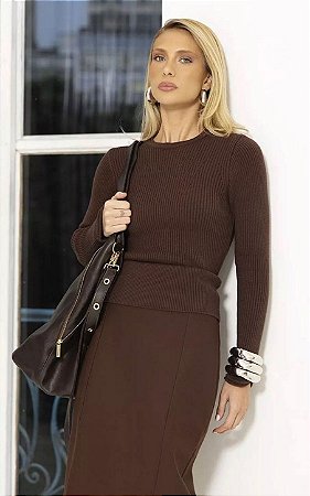 Blusa Tricot Nervura Punho E Gola