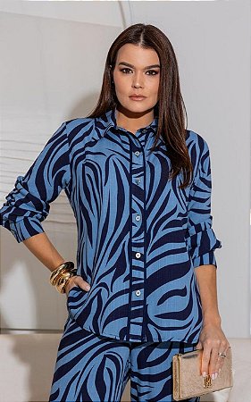 Camisa Em Viscose Estampado e Gola Clássica