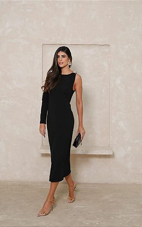 Vestido Midi Manga Única Com Fivela Hirus