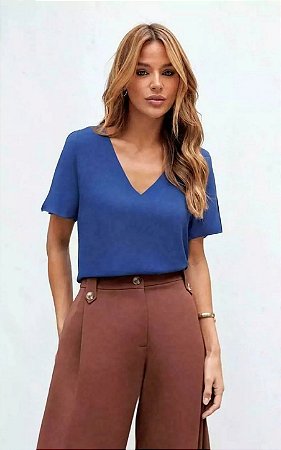 Blusa Manga Curta Torcida Decote V Doce Flor