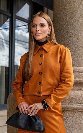 Jaqueta Em Suede Twill Com Botões