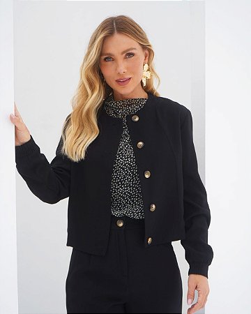 Jaqueta Bomber Em Alfaiataria Twill Com Botões Donna Ritz