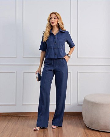 Conjunto Alfaiataria Com Pesponto Camisa e Calça