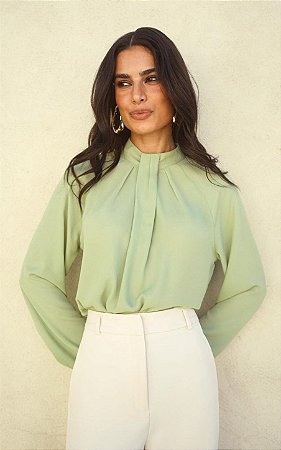 Blusa Drapeado Frontal Manga Longa Donna Ritz