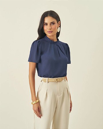 Blusa Crepe Com Pregas Gola Milalai