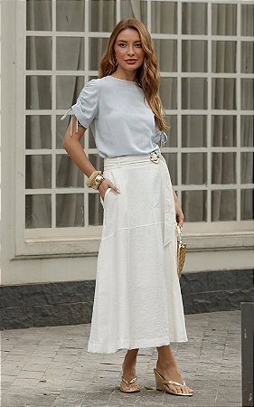 Saia Midi Alfaiataria com Bolso e Cinto