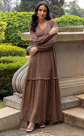 Vestido Longo Em Malha Renda