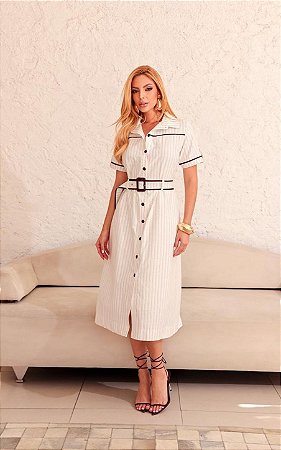Vestido Chemise Listras Com Cinto